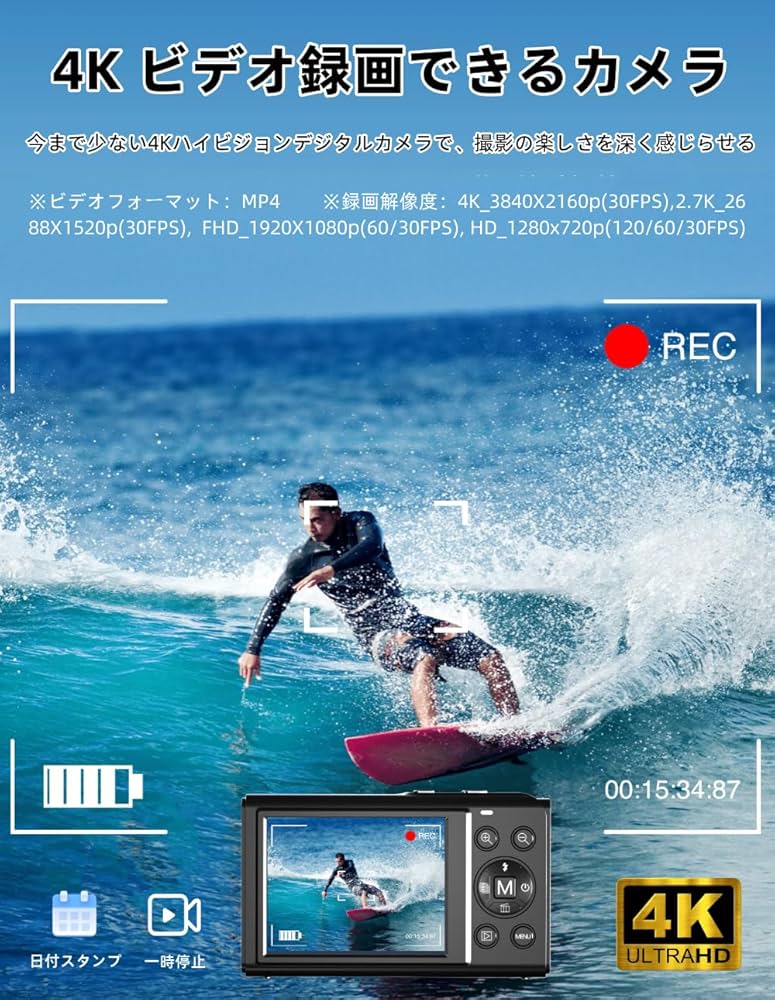 Amazon | YULINJIA デジカメ 3倍光学ズーム スマホに送れる 4K